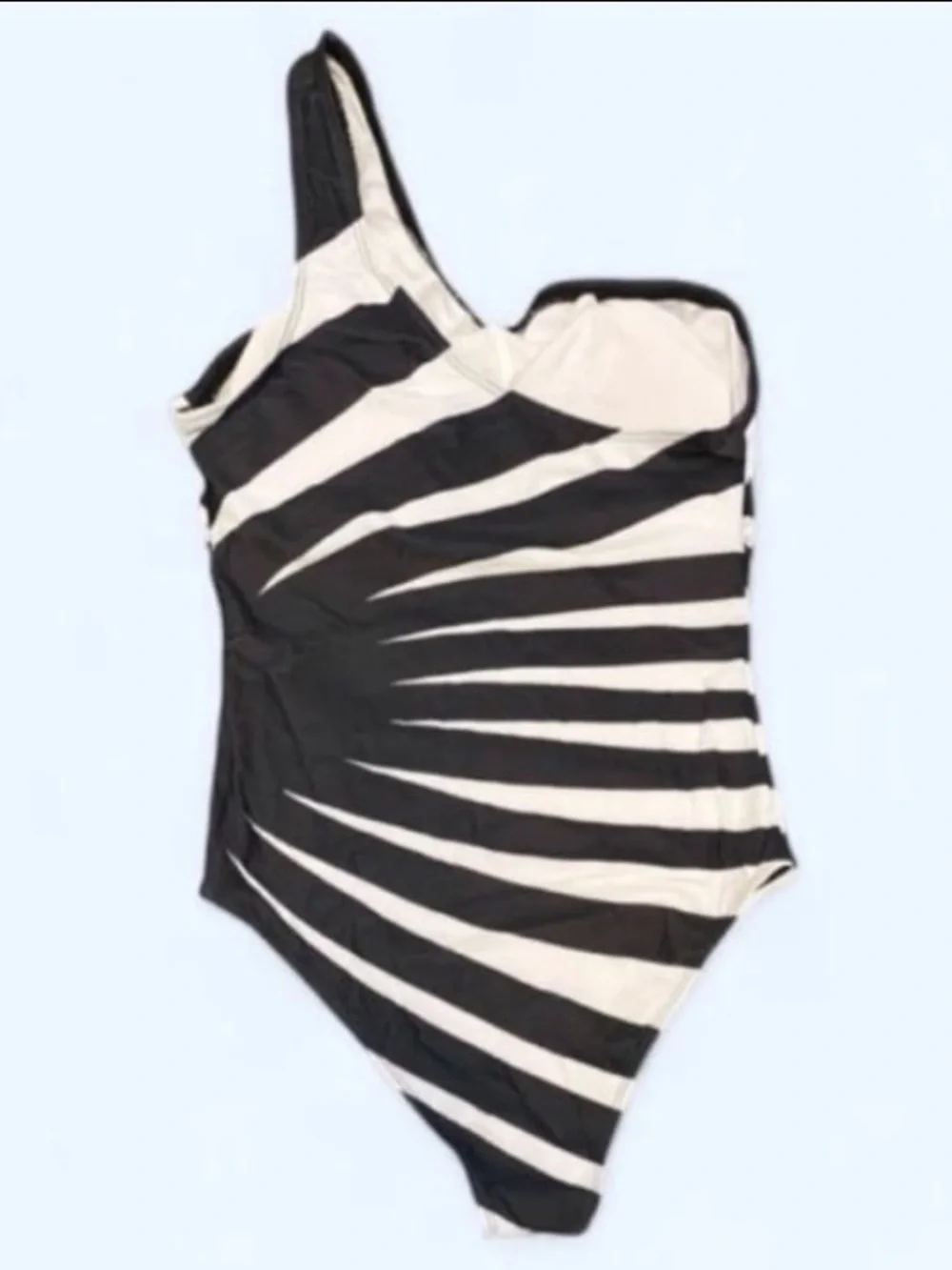 One-Shoulder Black & White Stripe Sculpting One-Piece Swimsuit